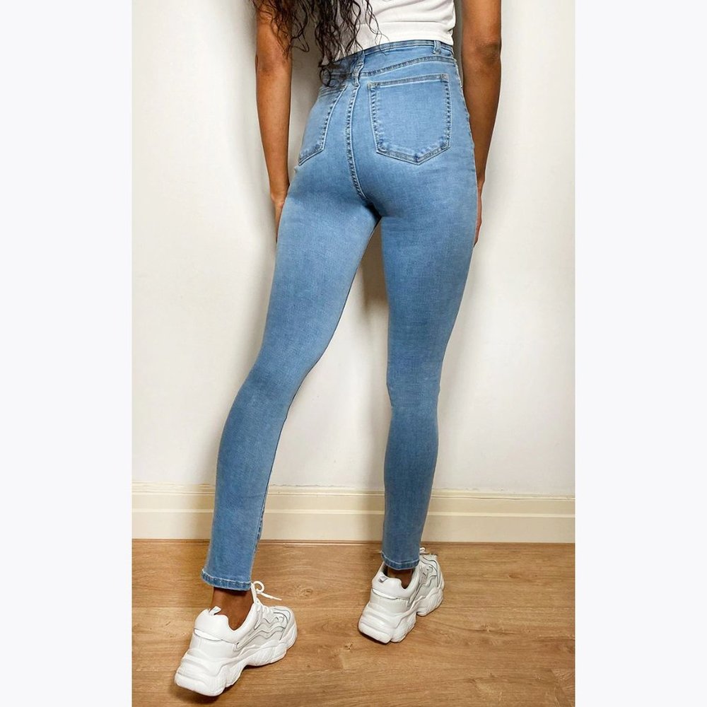 085 PRETTYLITTLETHING High Waisted Front Split Hem Skinny Jeans sz 8 - Picture 2 of 10
